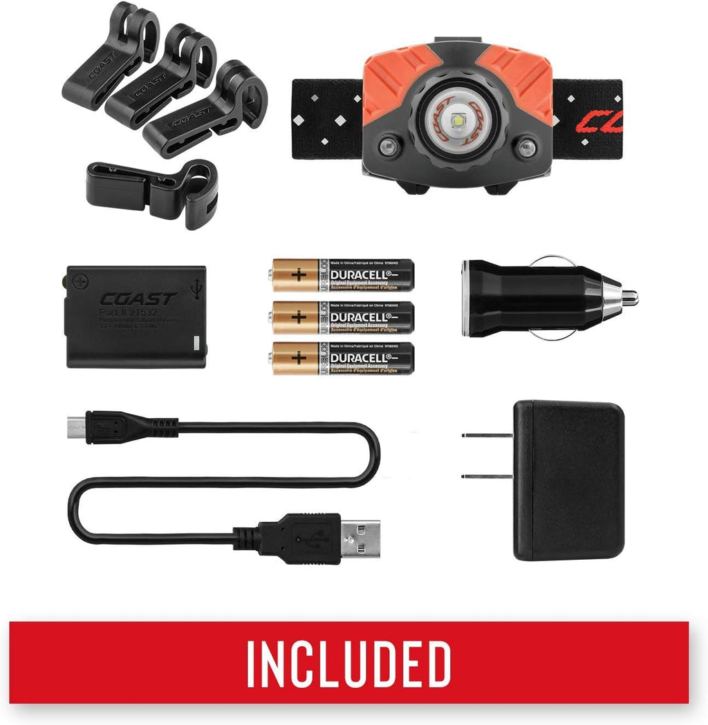 Linterna Frontal COAST FL75 | 500 Lúmenes, Haz Ajustable y Tecnología Dual Power